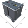 Pattumiera 2 secchi, Differenziata Estraibile per Base cucina , 30x45x36cm, 0134B2 - Grigio